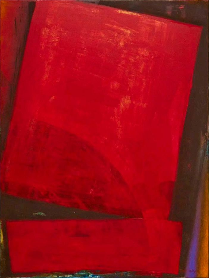 Canal in Red — acrylic, chalk paint, pastel on canvas