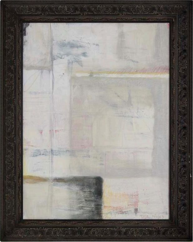 The Second, First Place — chalk paint, metallic, charcoal on canvas, framed