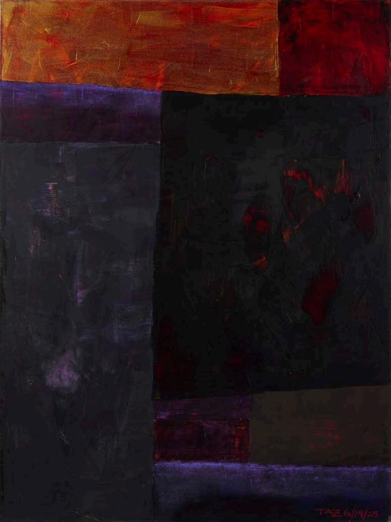 Two Hills — 36 × 48 in, acrylic, chalk, metallic, pastel